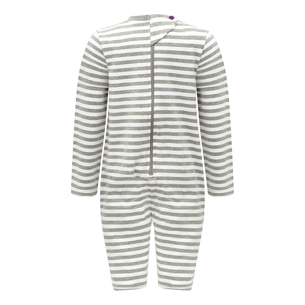KayCey_long_sleeve_jumpsuit_for_special_needs_kids_and_older_children_with_zip_grey_white_stripe_back