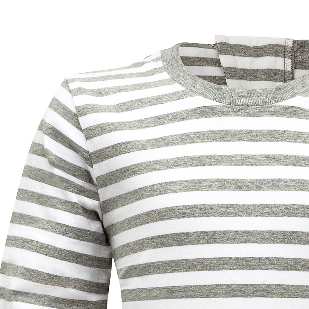 KayCey_adaptive_clothing_for_special_needs_kids_and_older_children_grey_white_stripe_jumpsuit_front