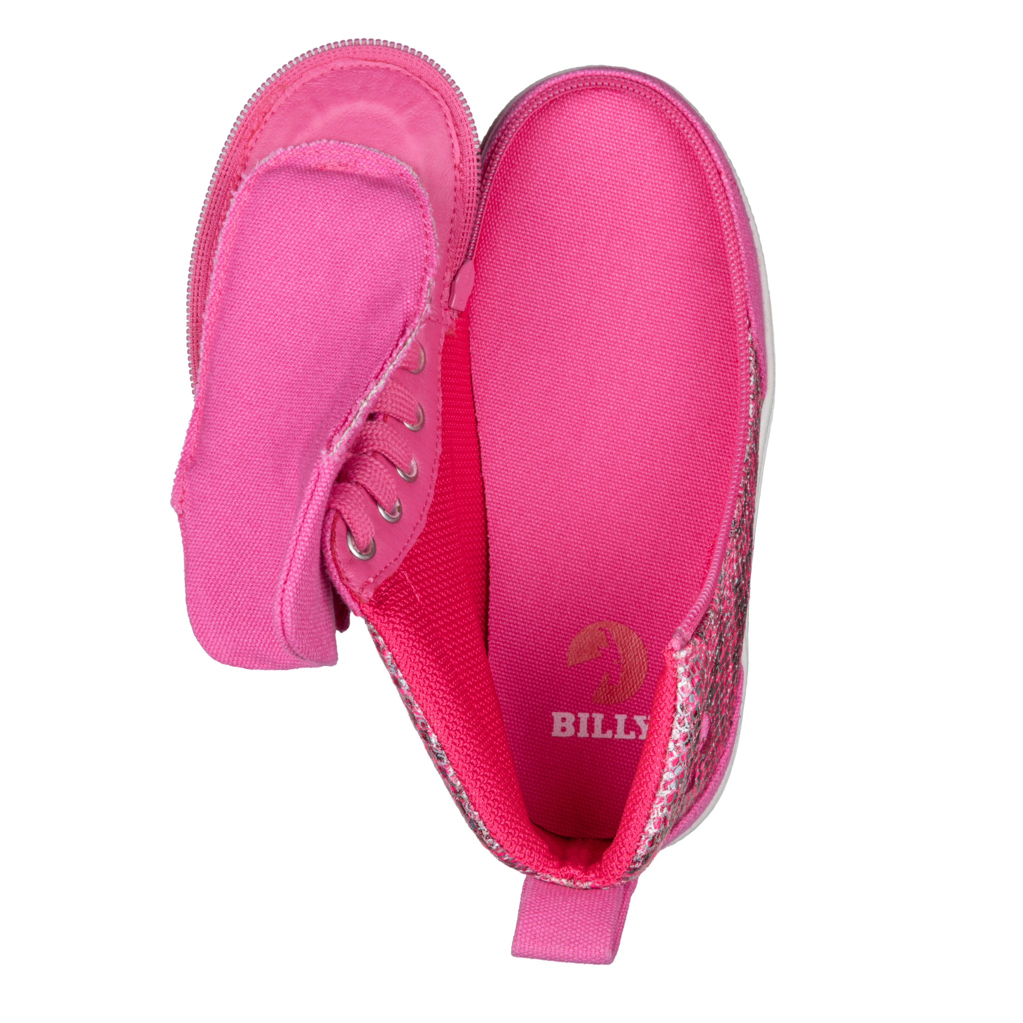 Billy Footwear (Kids) DR Fit - Street High Top DR Fuchsia Snake Canvas Shoes