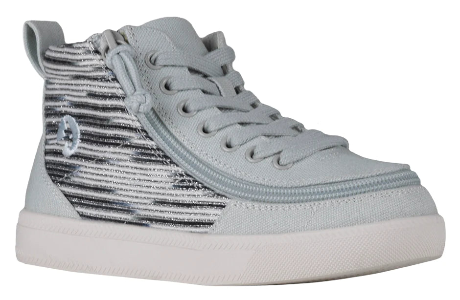 Billy Footwear (Kids) DR Fit - High Top DR Canvas Silver Streak