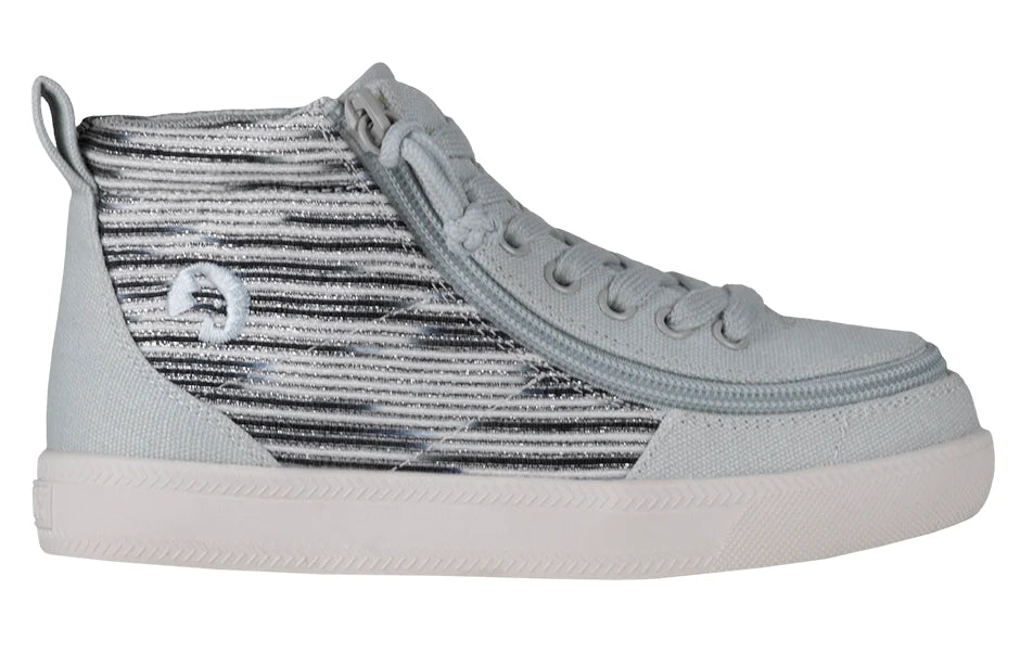 Billy Footwear (Kids) DR Fit - High Top DR Canvas Silver Streak