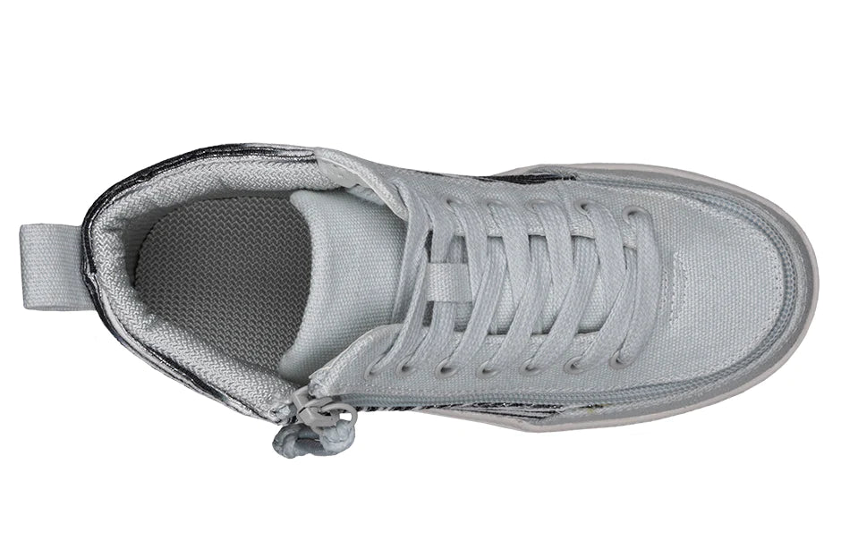 Billy Footwear (Kids) DR Fit - High Top DR Canvas Silver Streak