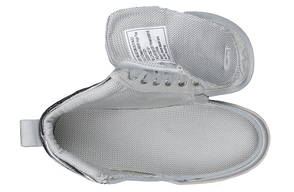 Billy Footwear (Kids) DR Fit - High Top DR Canvas Silver Streak
