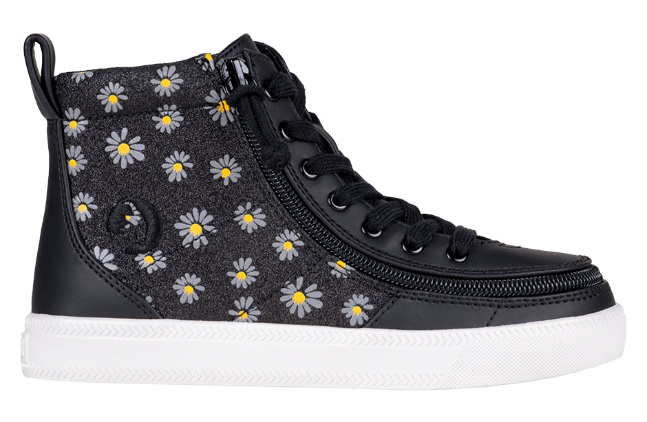 Billy Footwear (Kids) - High Top Black Daisy Faux Leather Shoes