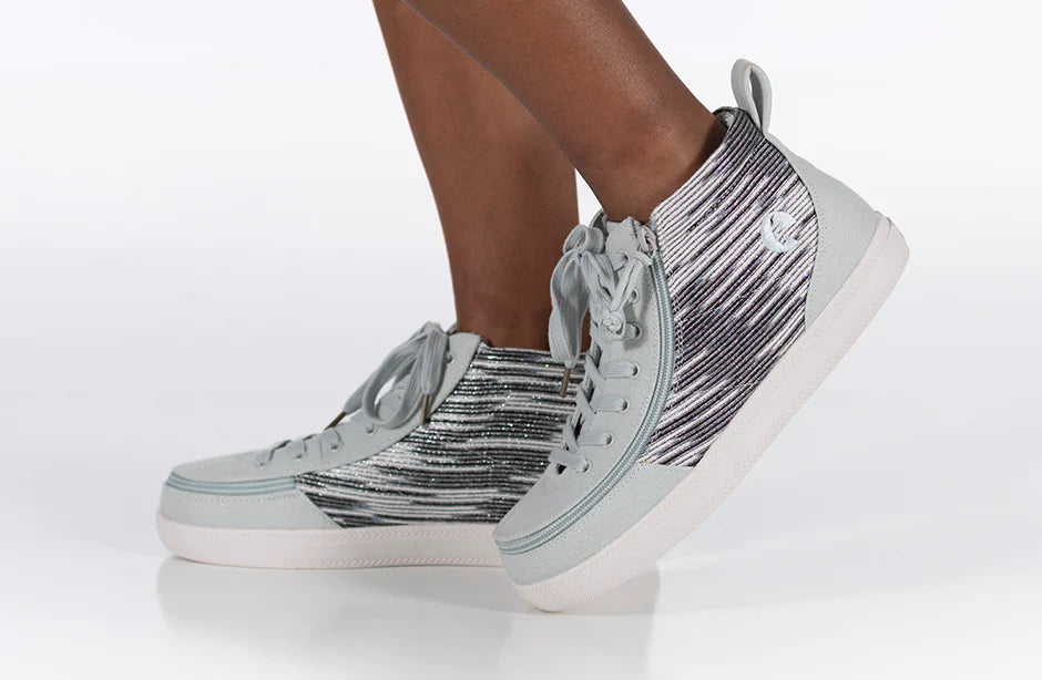 Billy Footwear (Kids) DR Fit - High Top DR Canvas Silver Streak