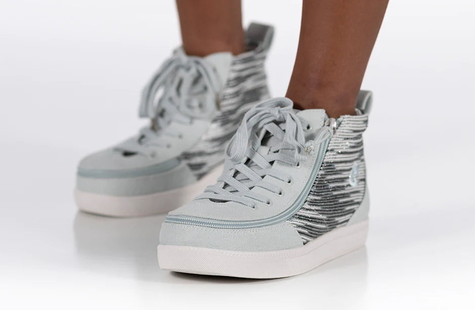 Billy Footwear (Kids) DR Fit - High Top DR Canvas Silver Streak