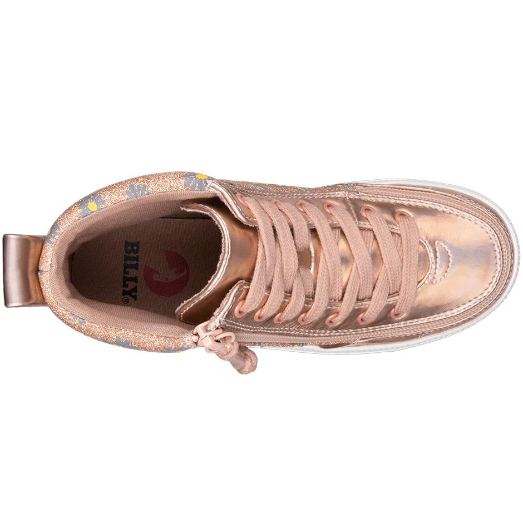 Billy Footwear (Toddlers) - High Top Rose Gold Daisy Faux Leather Shoes