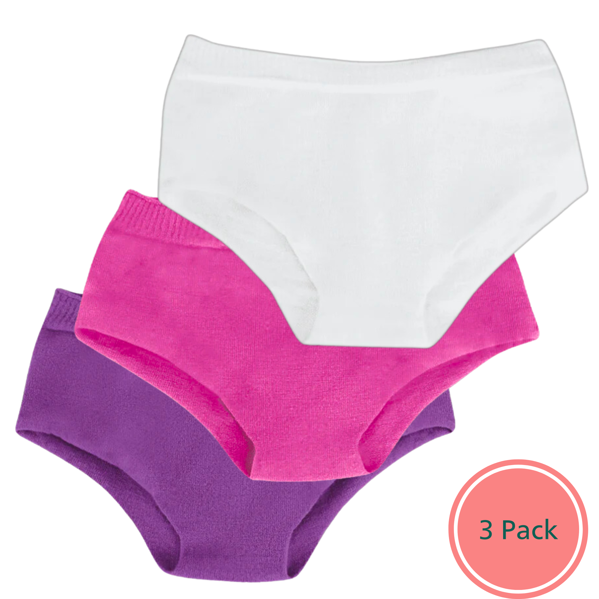 SmartKnitKIDS - Seamless Undies for Girls - Multipack Pink/Purple/White Brief Pants