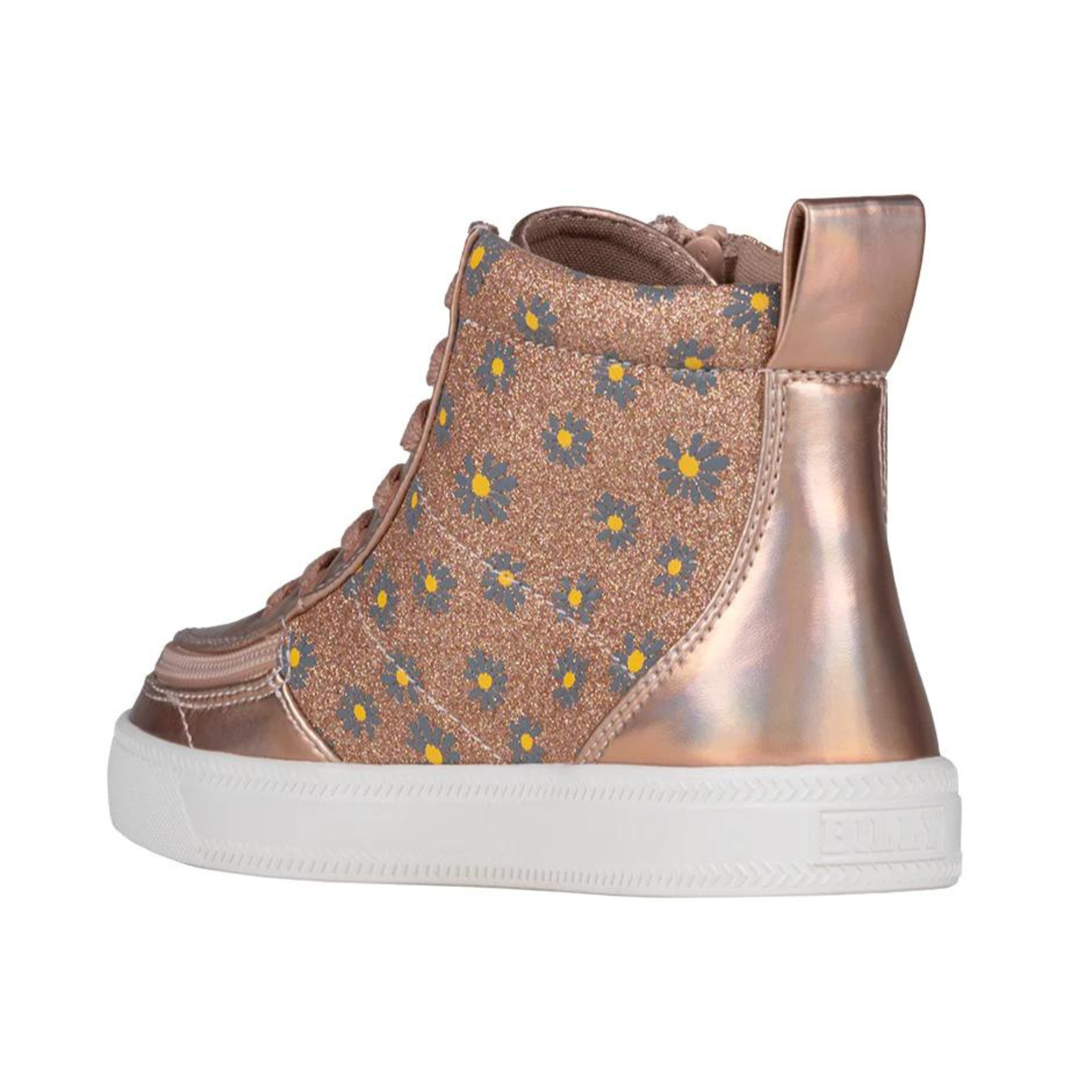 Billy Footwear (Toddlers) - High Top Rose Gold Daisy Faux Leather Shoes