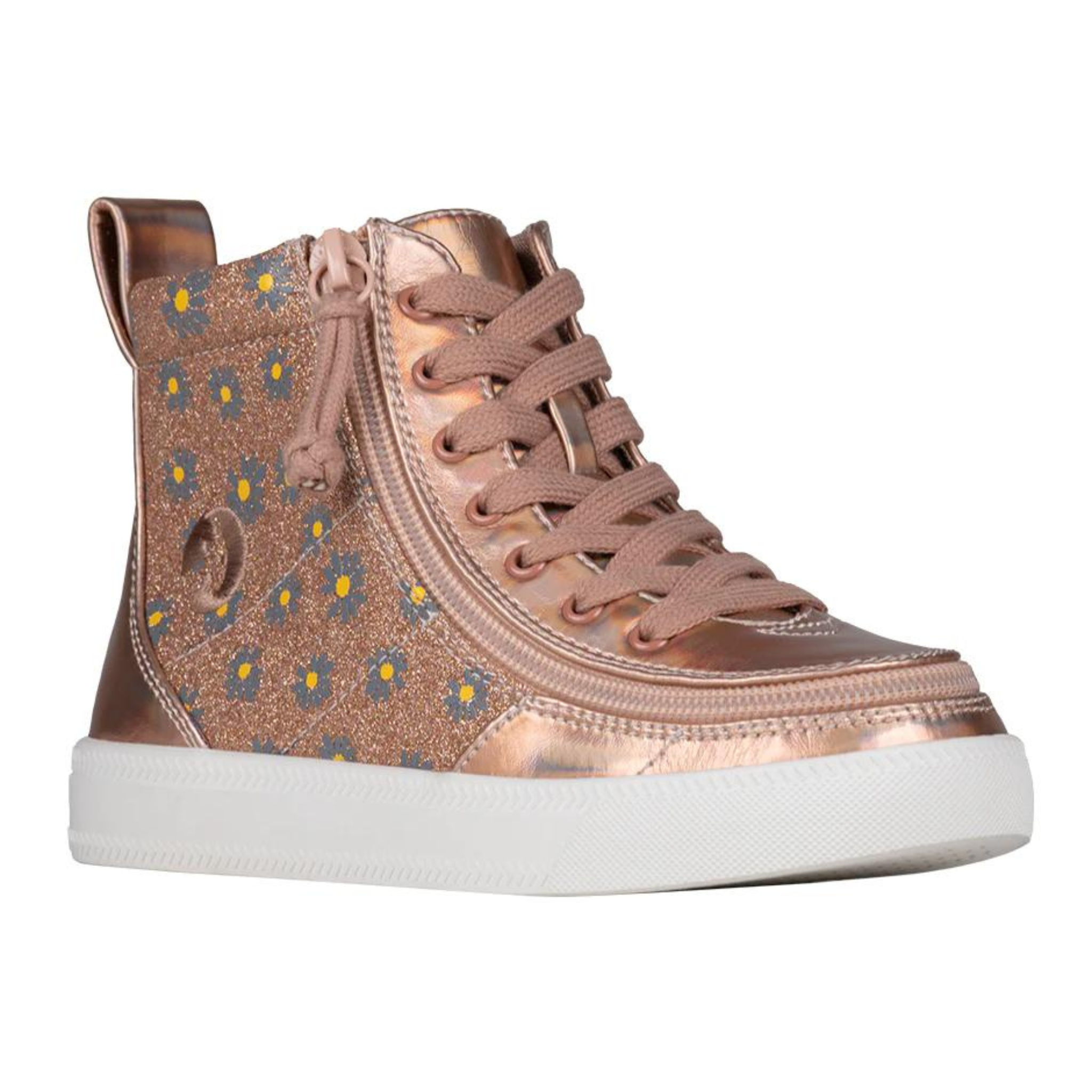 Billy Footwear (Toddlers) - High Top Rose Gold Daisy Faux Leather Shoes