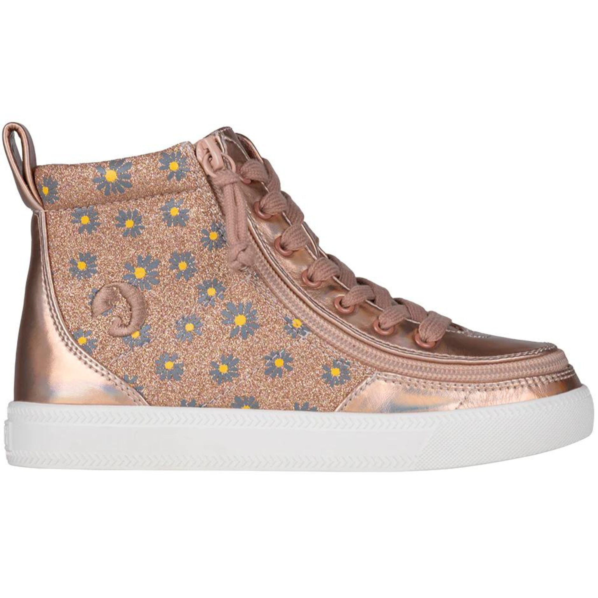 Billy Footwear (Toddlers) - High Top Rose Gold Daisy Faux Leather Shoes