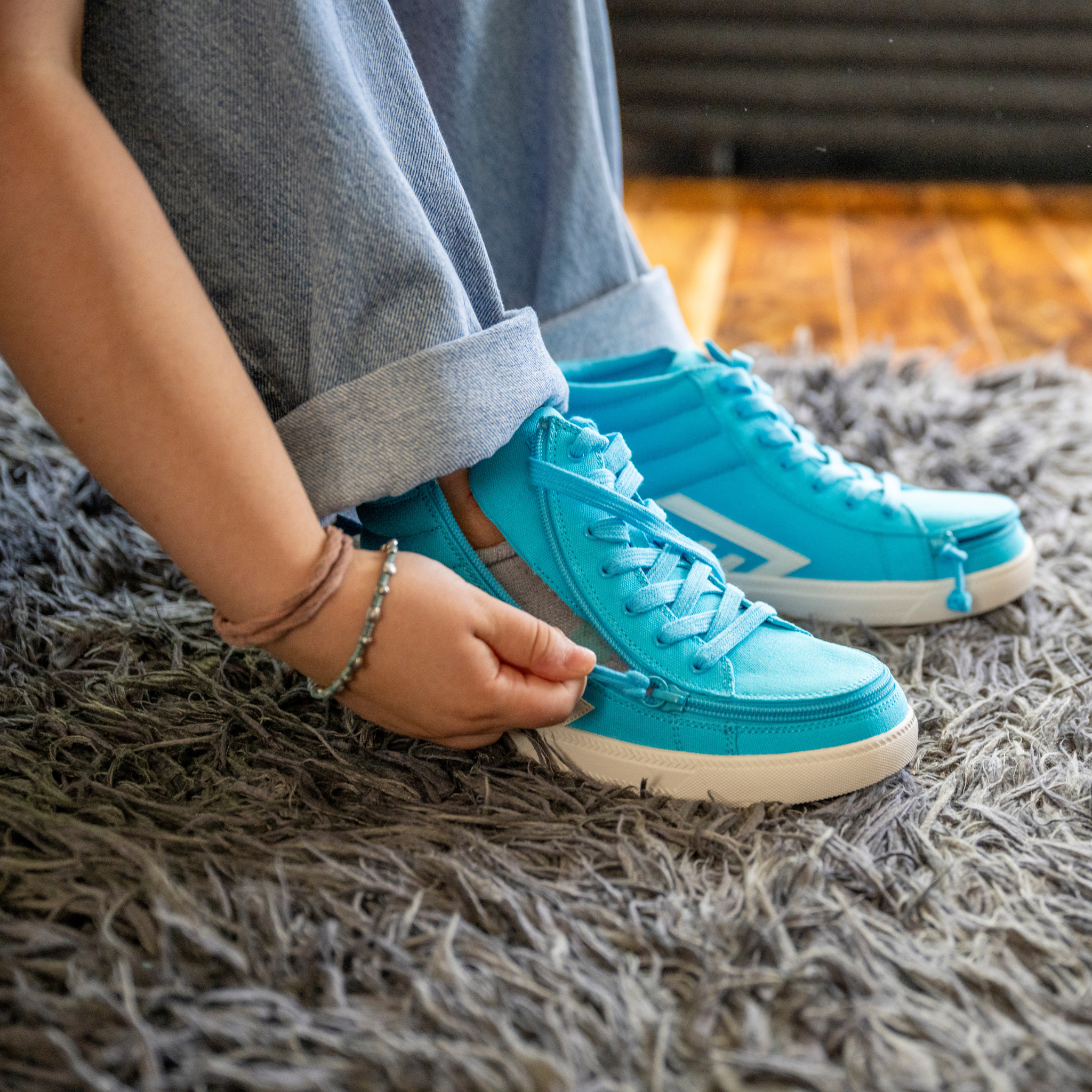 Billy Footwear (Kids)  -  High Top Turquoise / White CS Canvas Shoes
