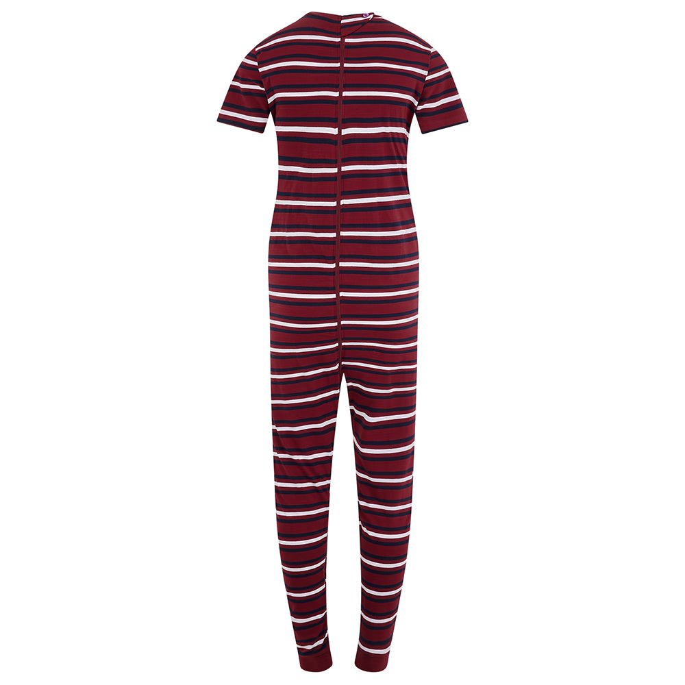 KayCey® Signature Stripes Short Sleeve Ankle Length Zip Back Jumpsuit