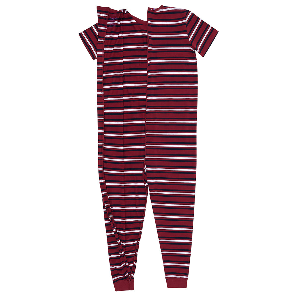 KayCey® Signature Stripes Short Sleeve Ankle Length Zip Back Jumpsuit