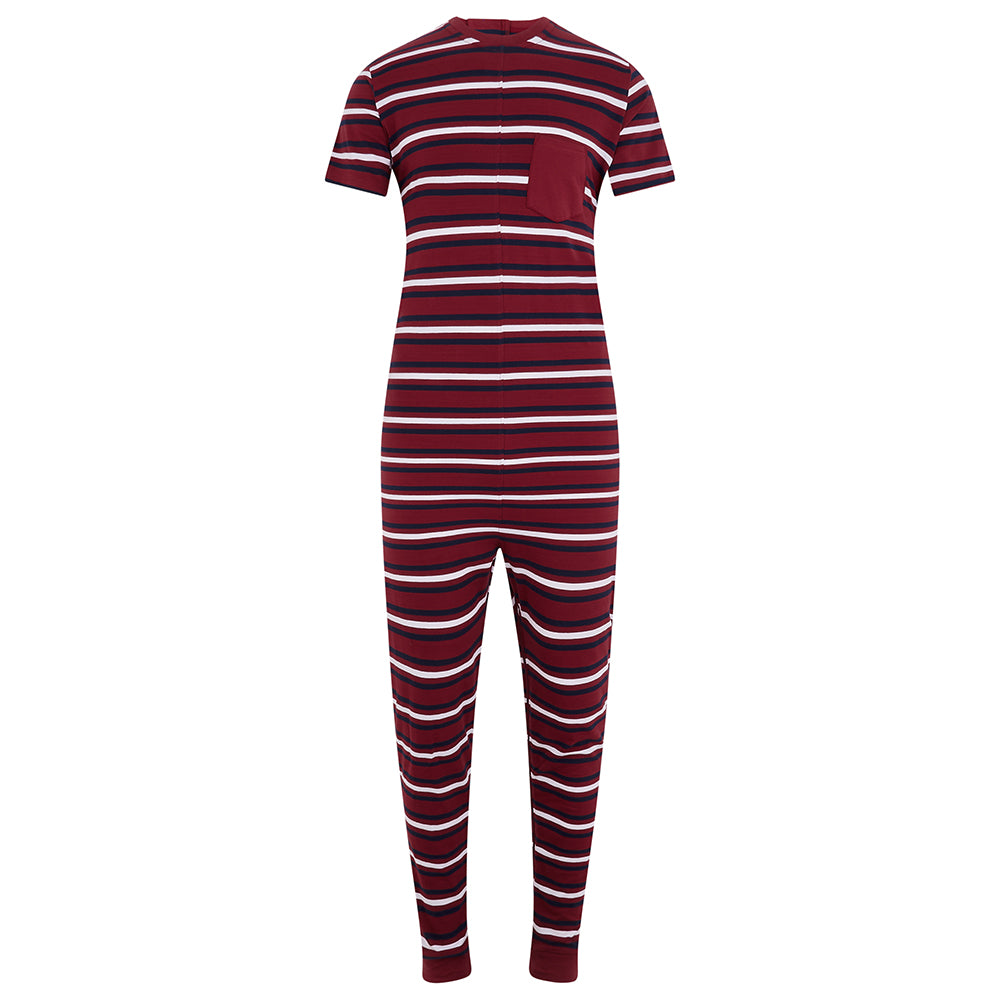 KayCey® Signature Stripes Short Sleeve Ankle Length Zip Back Jumpsuit