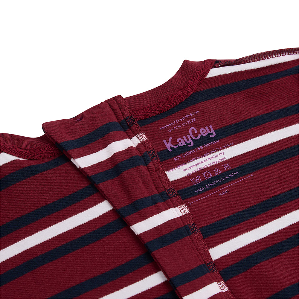 KayCey® Signature Stripes Short Sleeve Ankle Length Zip Back Jumpsuit