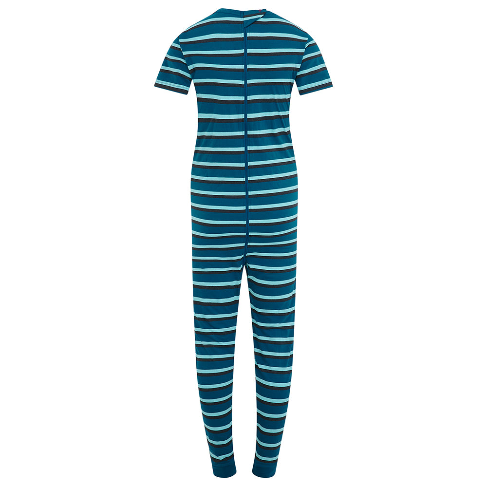 KayCey® Signature Stripes Short Sleeve Ankle Length Zip Back Jumpsuit