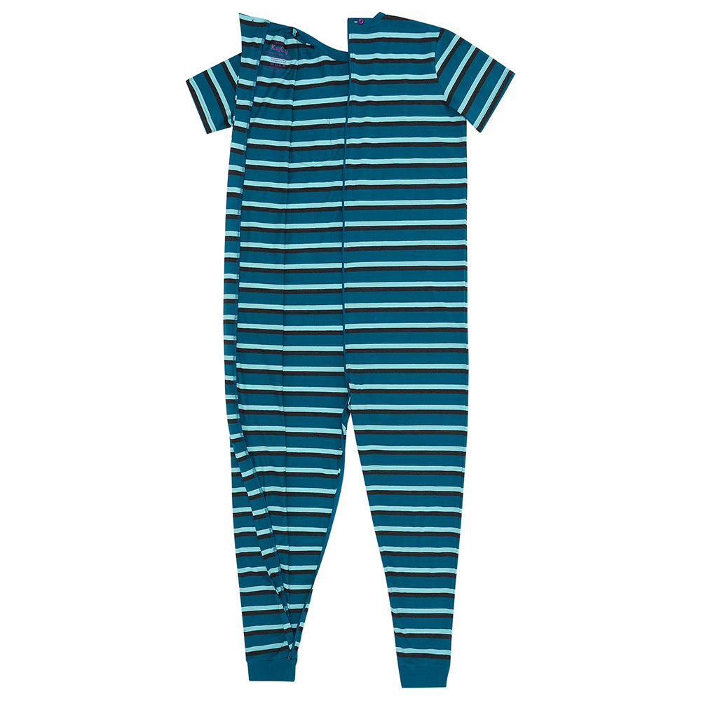 KayCey® Signature Stripes Short Sleeve Ankle Length Zip Back Jumpsuit