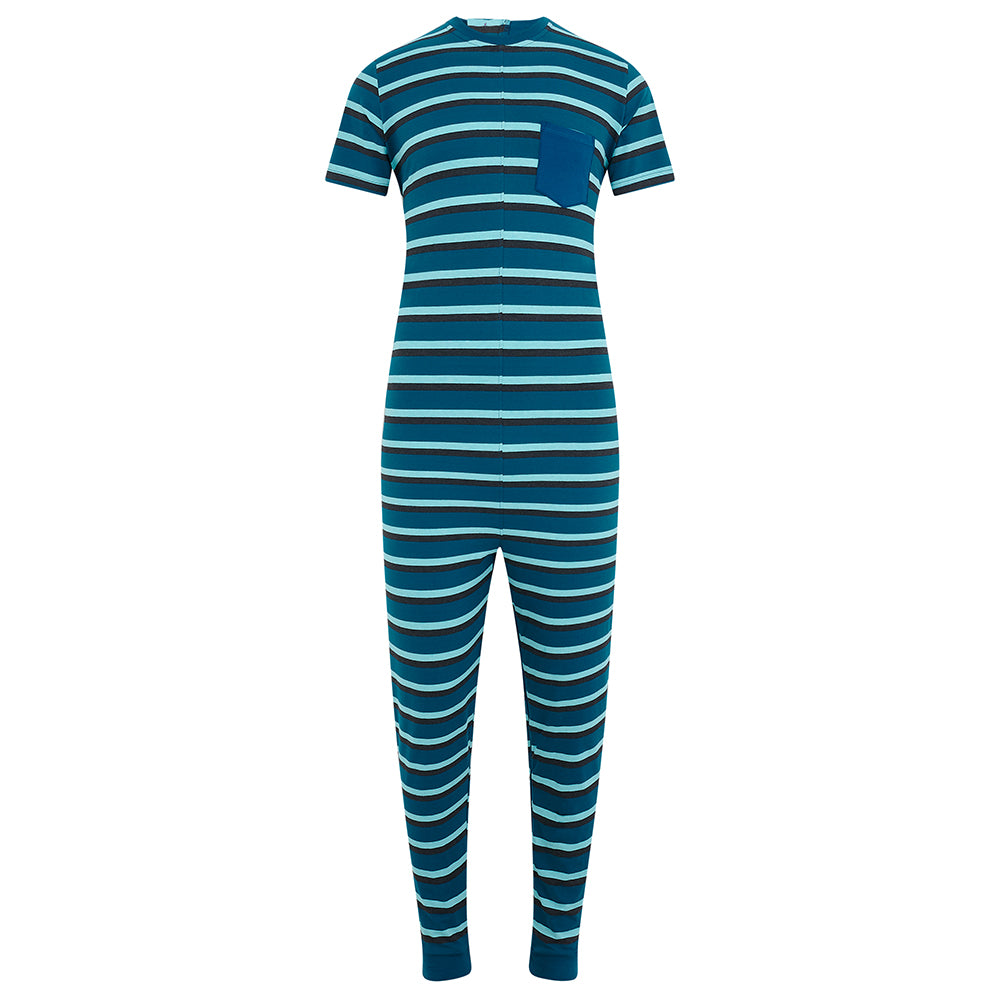 KayCey® Signature Stripes Short Sleeve Ankle Length Zip Back Jumpsuit