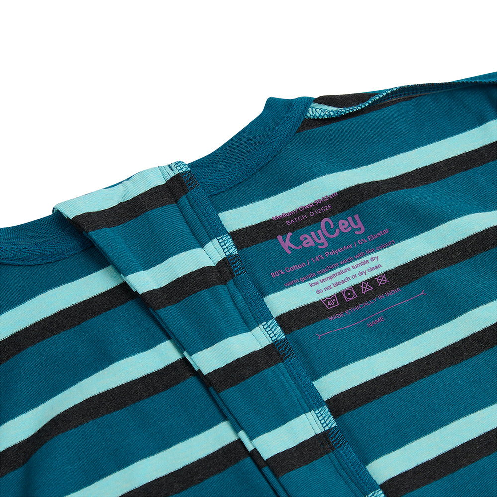 KayCey® Signature Stripes Short Sleeve Ankle Length Zip Back Jumpsuit