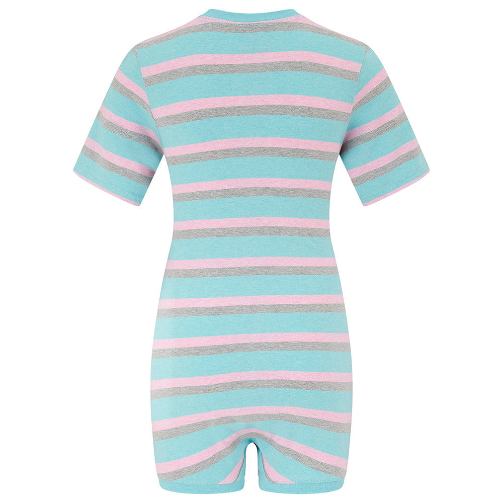 KayCey® Signature Stripes Short Sleeve Popper Vest Bodysuit