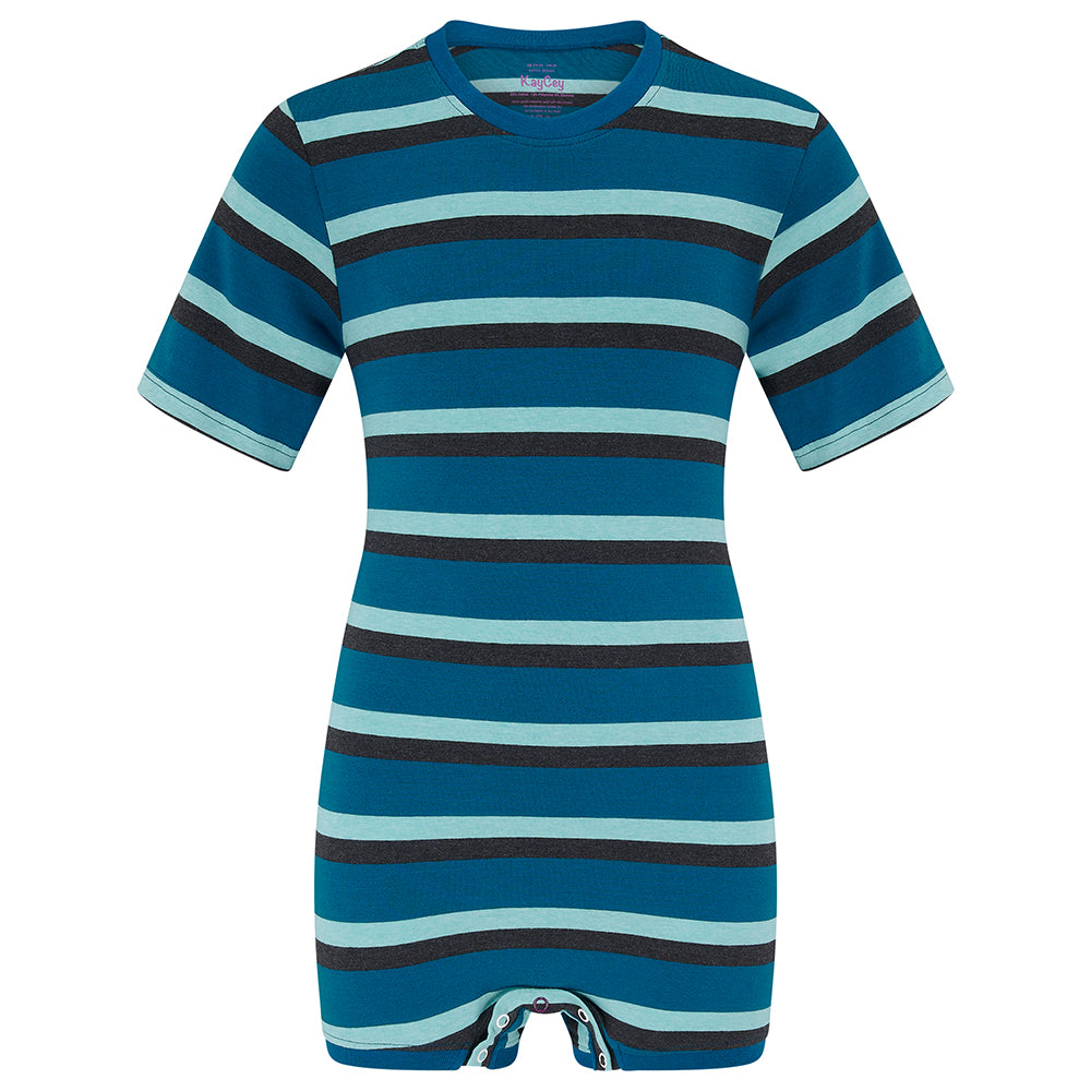 KayCey® Signature Stripes Short Sleeve Popper Vest Bodysuit