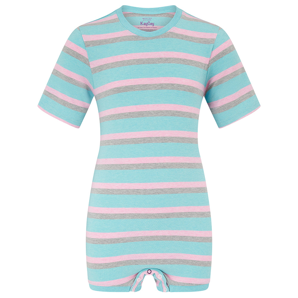 KayCey® Signature Stripes Short Sleeve Popper Vest Bodysuit