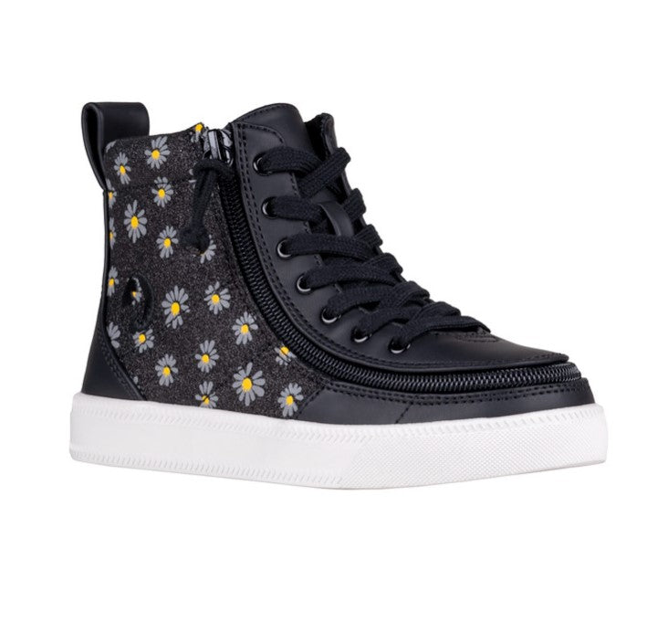 Billy Footwear (Toddlers) - High Top Black Daisy Faux Leather Shoes