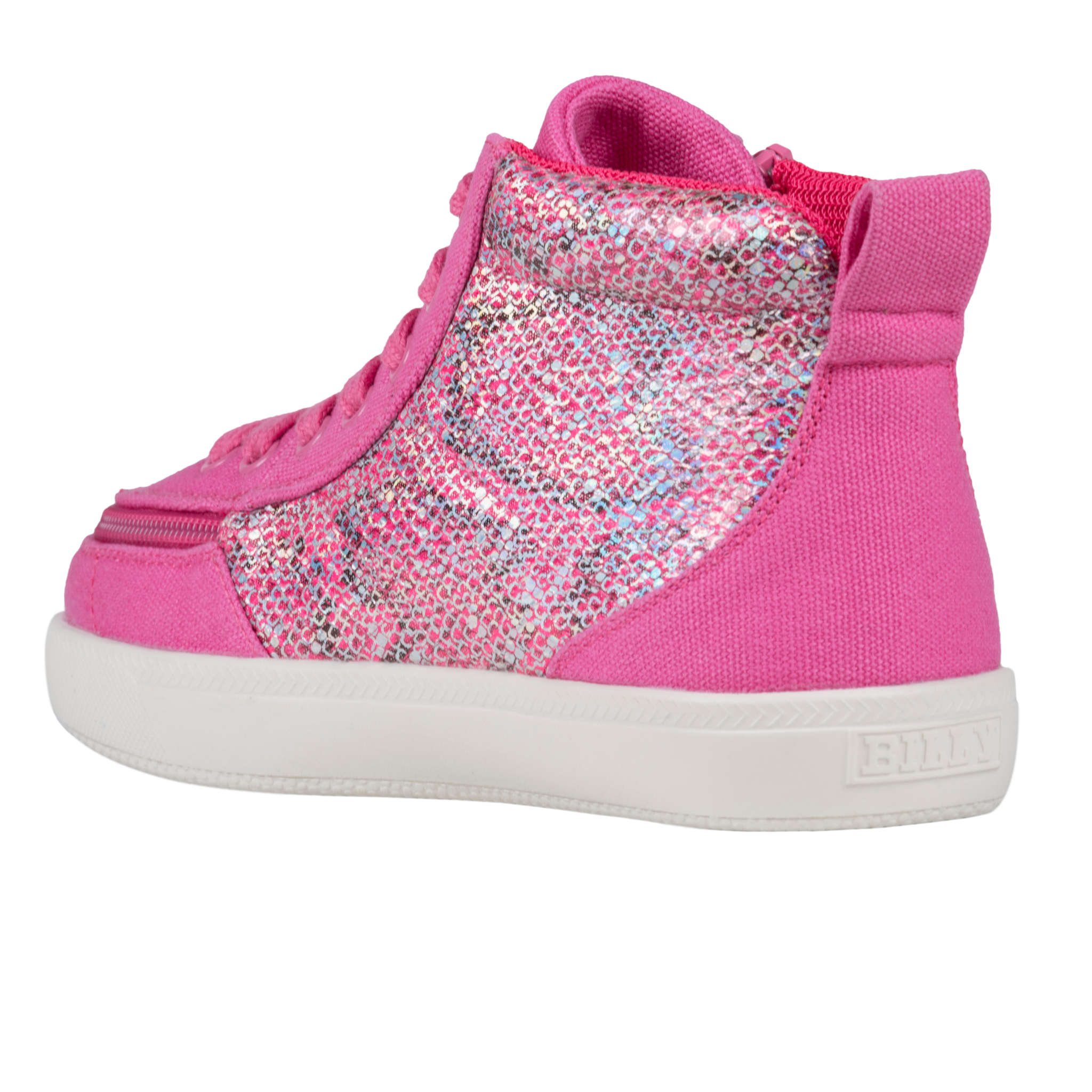 Billy Footwear (Kids) DR Fit - Street High Top DR Fuchsia Snake Canvas Shoes