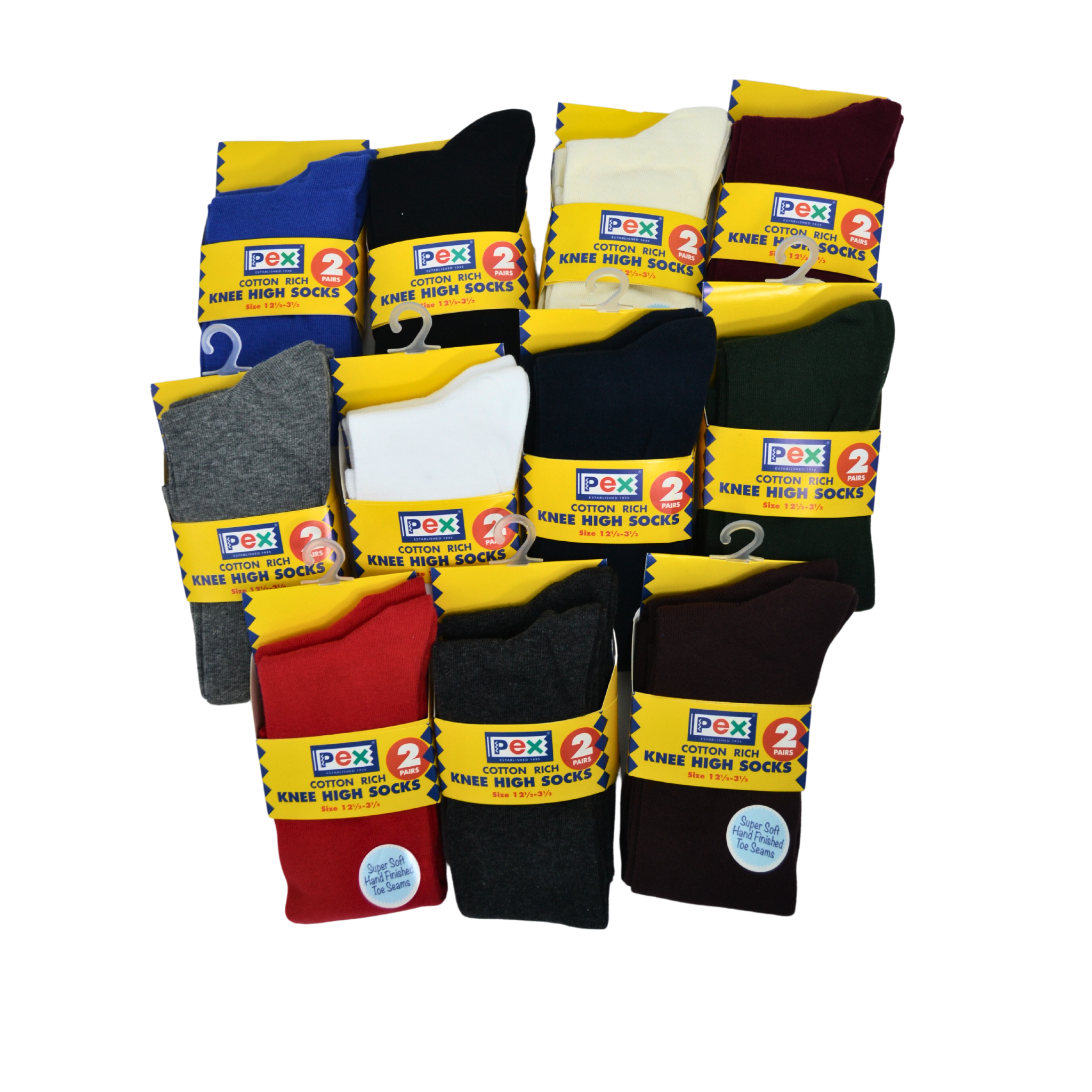 Pex - Knee High Socks with Comfort Toe - 2 pair pack - Kids & Adults